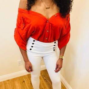 Blood orange off the shoulder top